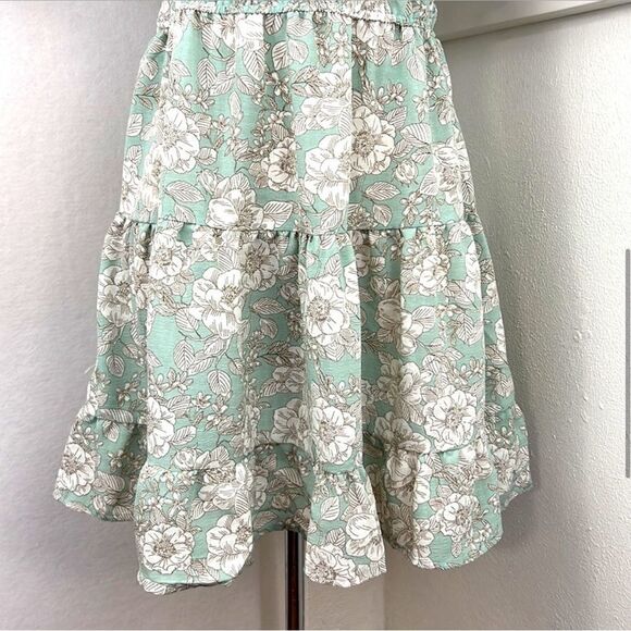 BLU PEPPER Ruffle Floral Mini Dress Puff-Sleeve Sage and Cream Sz S NWT - Picture 3 of 6
